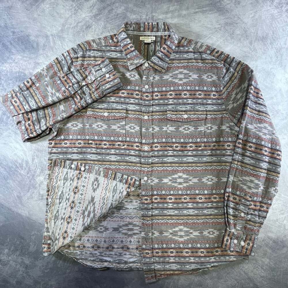 Carbon2Cobalt Mens L Aztec Southwestern Long Sleeve Button-Down Flannel Shirt